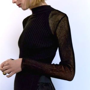ZARA semi sheer black knit sweater S
